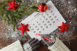 Calendar or christmas day with note text of holiday ,concept for christmas and new year